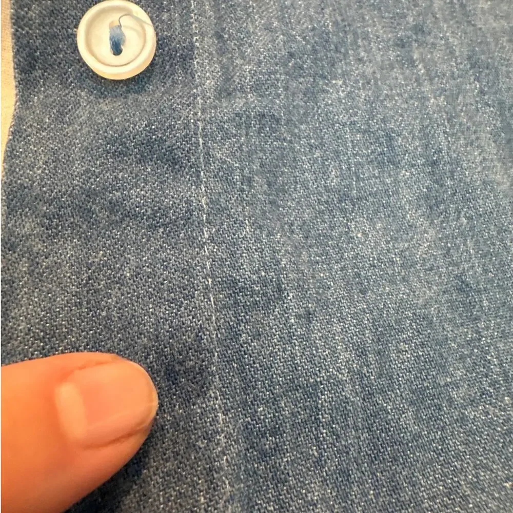 Vintage 70s Cottage Core Denim Blue Jean Skirt White Eyelet Lace Inset Size XS - Picture 9 of 10